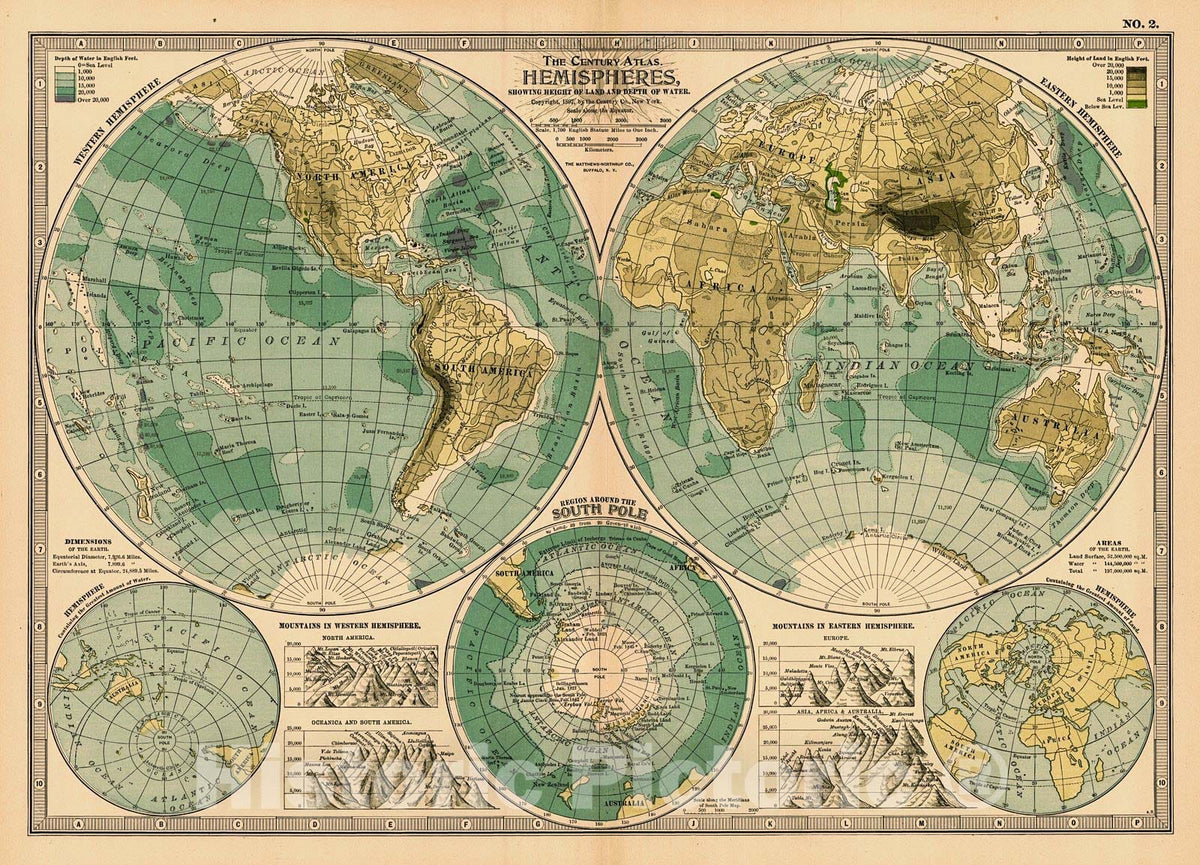 Historic Map : 1899 Hemispheres : Vintage Wall Art