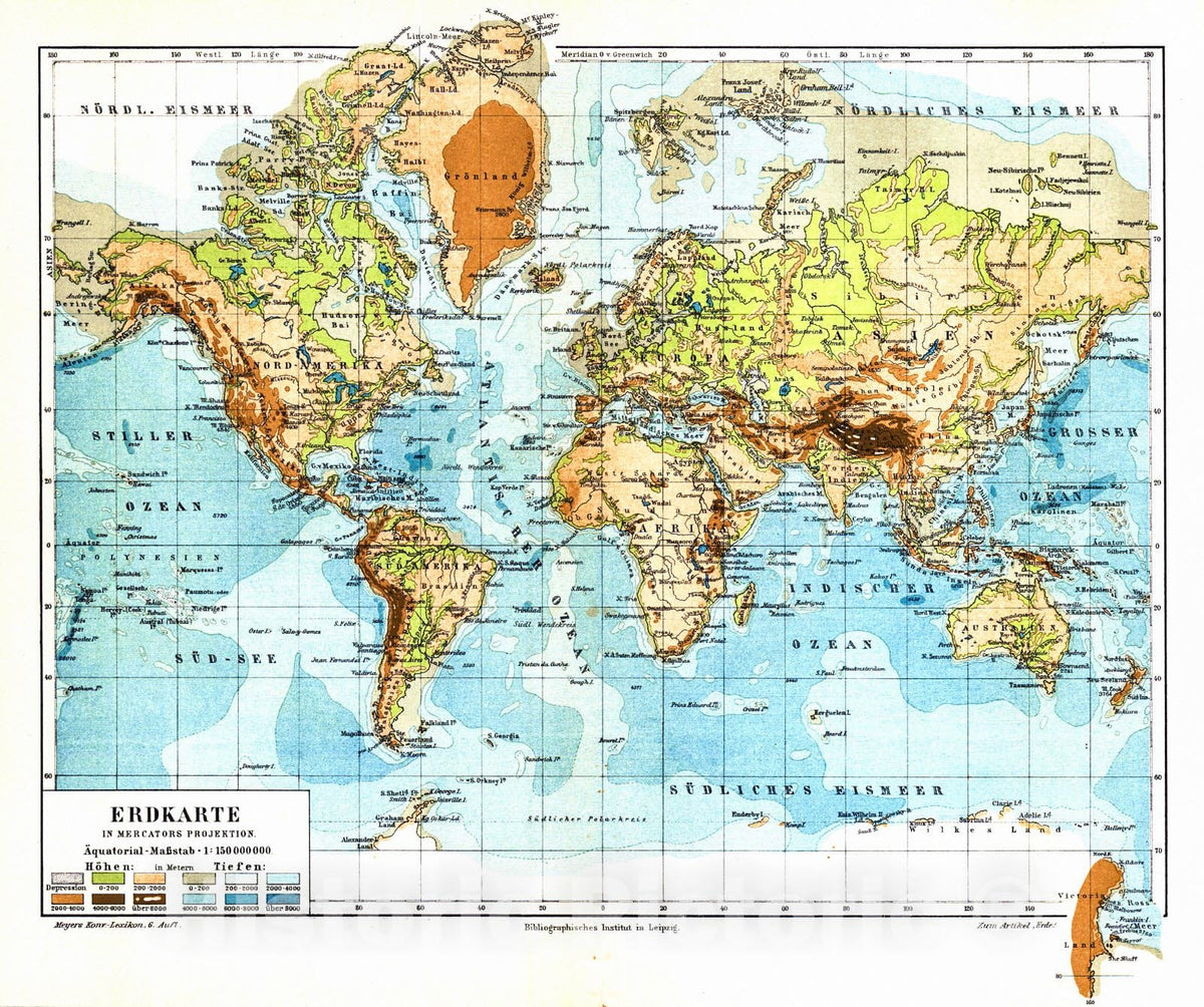 Historic Map : 1906 Erdkarte in Mercators Projektion : Vintage Wall Art