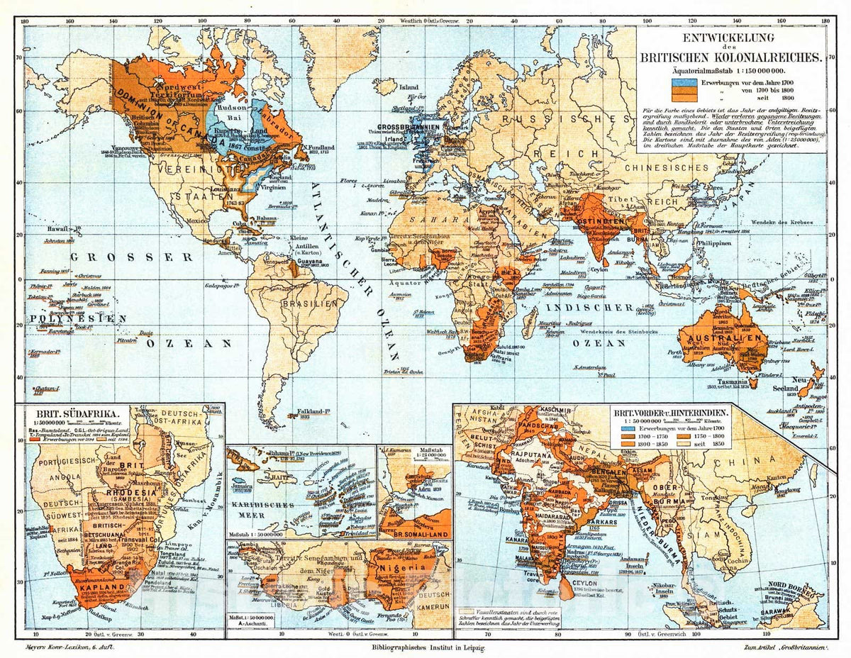 Historic Map : 1906 Entwickelung des Britischen Kolonialreiches            : Vintage Wall Art