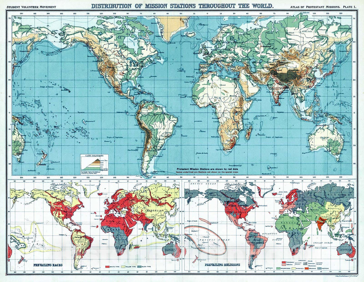 Historic Map : 1906 Distribution of Mission Stations Throughout the World : Vintage Wall Art