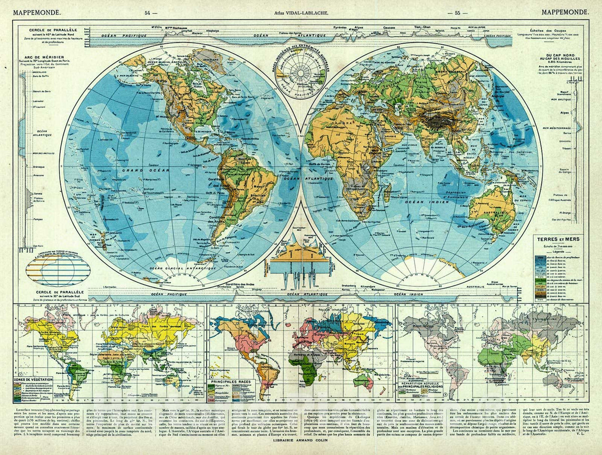 Historic Map : 1908 Mappemonde : Vintage Wall Art
