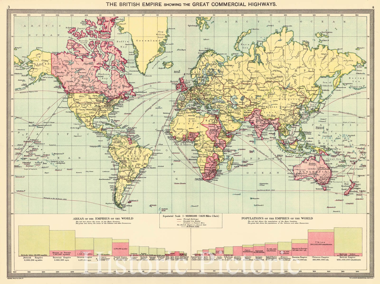 Historic Map : 1910 The British Empire showing the Great Commercial Highways : Vintage Wall Art