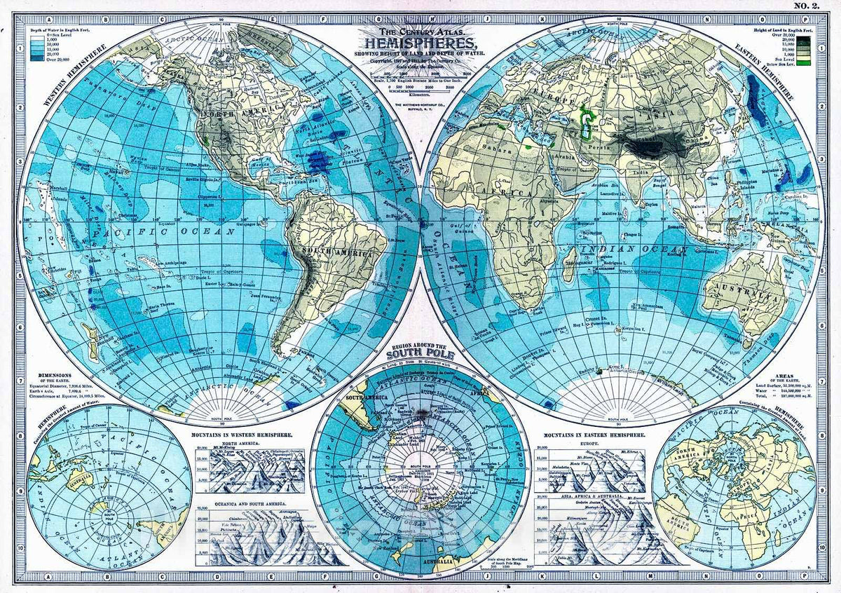 Historic Map : 1913 Hemispheres : Vintage Wall Art