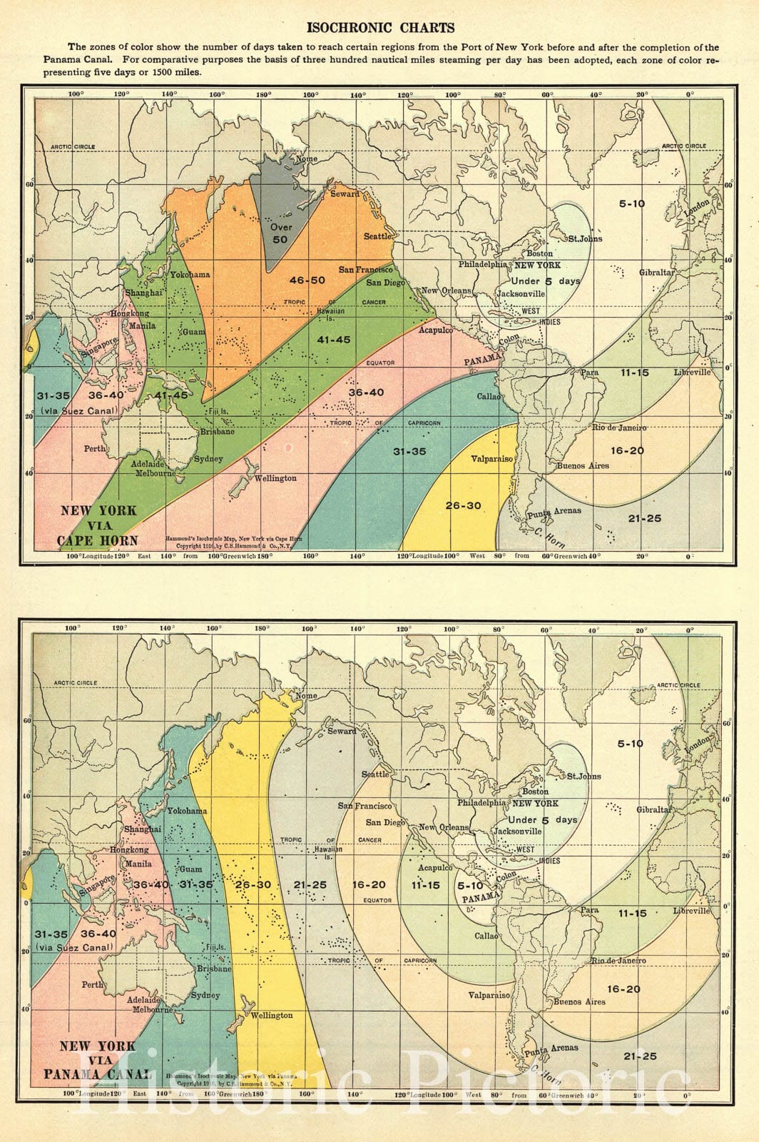 Historic Map : 1917 Isochronic Chart : Vintage Wall Art