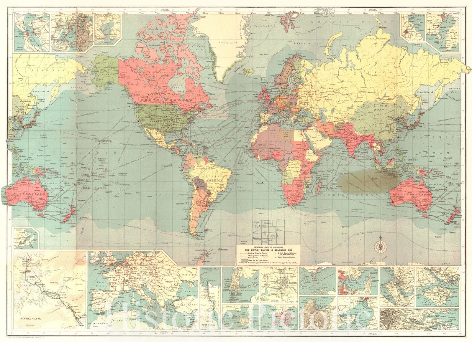 Historic Map : 1920 Route Chart of the World : Vintage Wall Art