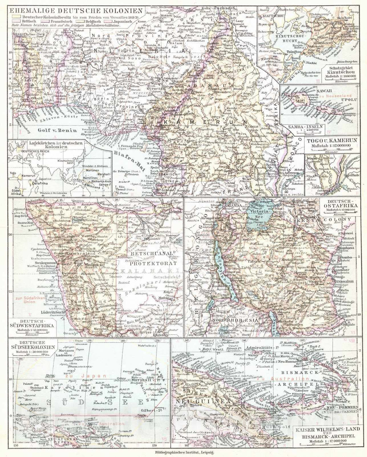 Historic Map : 1924 Ehemalige Deutsche Kolonien : Vintage Wall Art