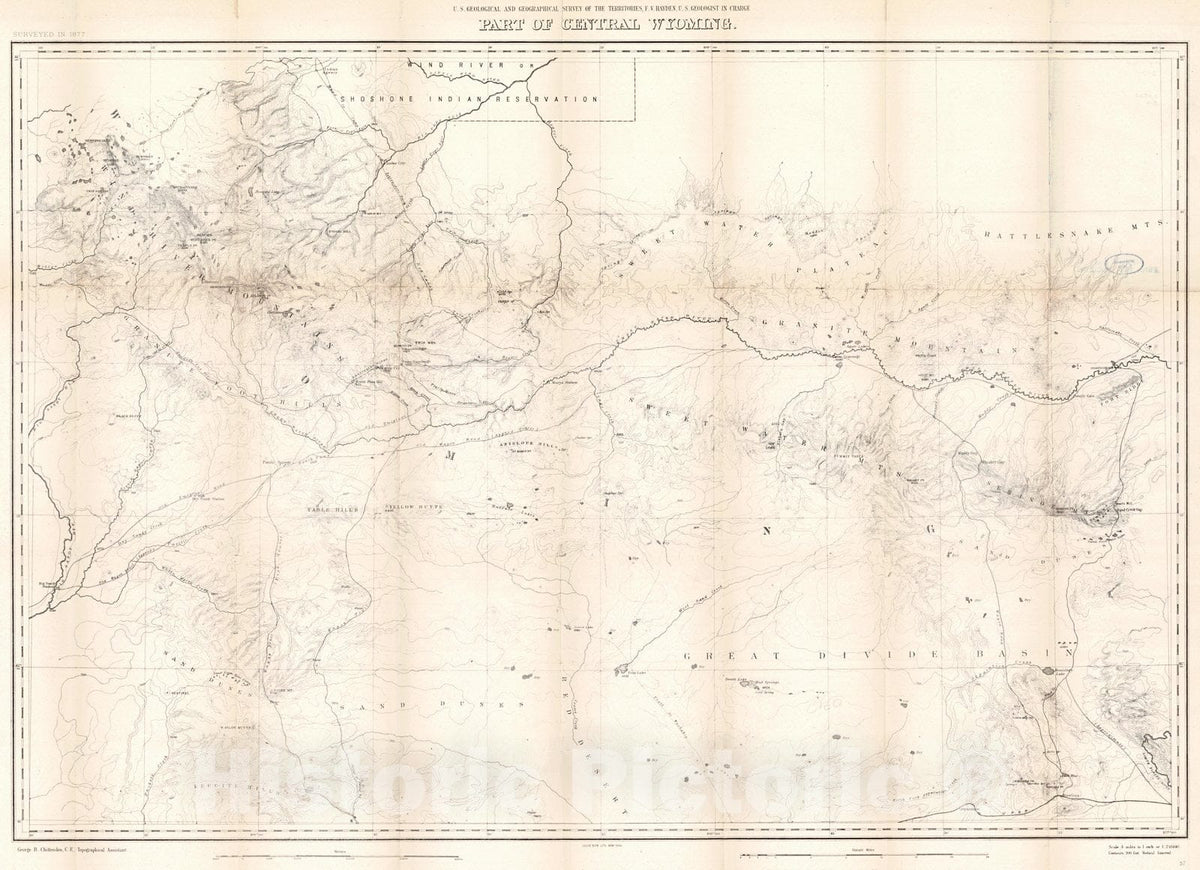 Historic Map : 1877 Part of Central Wyoming : Vintage Wall Art
