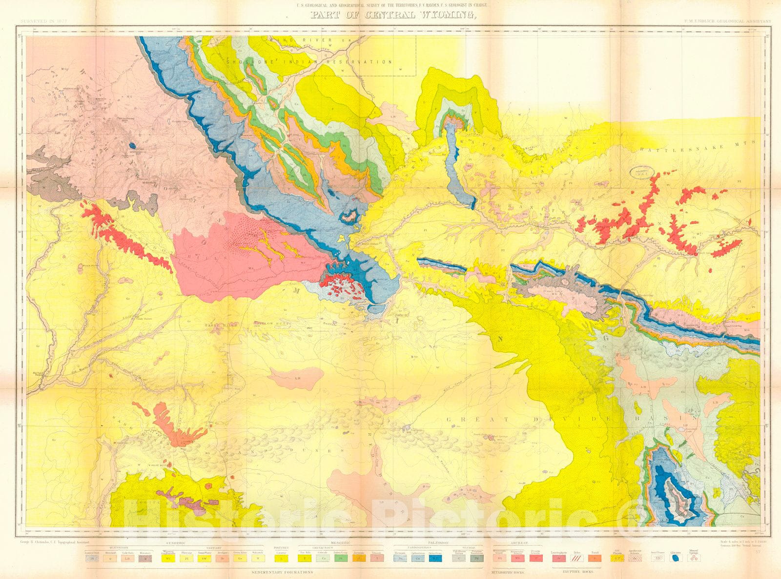 Historic Map : 1877 Part of Central Wyoming (Geologic Map) : Vintage Wall Art