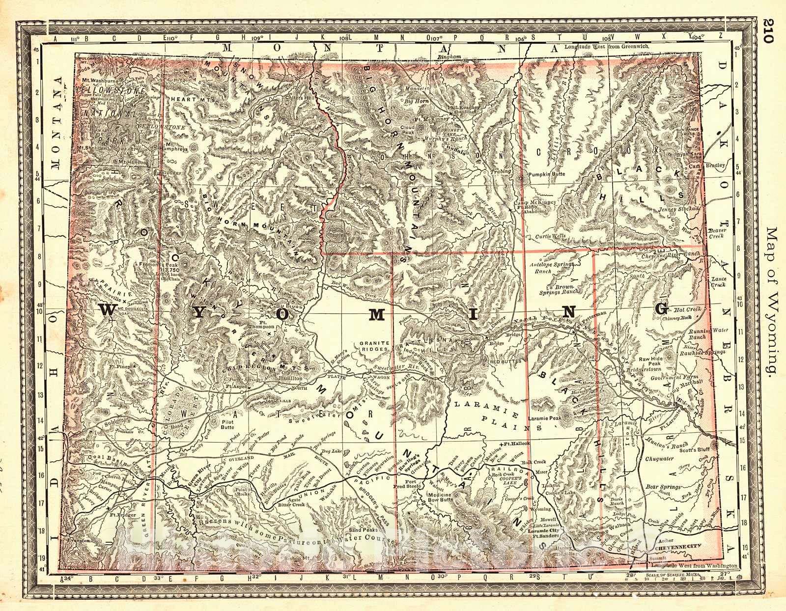Historic Map : 1883 Map of Wyoming : Vintage Wall Art