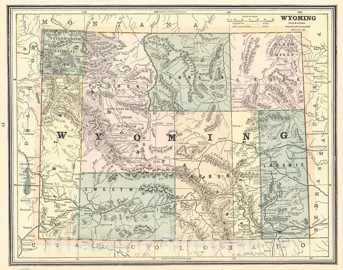 Historic Map : 1887 Wyoming : Vintage Wall Art
