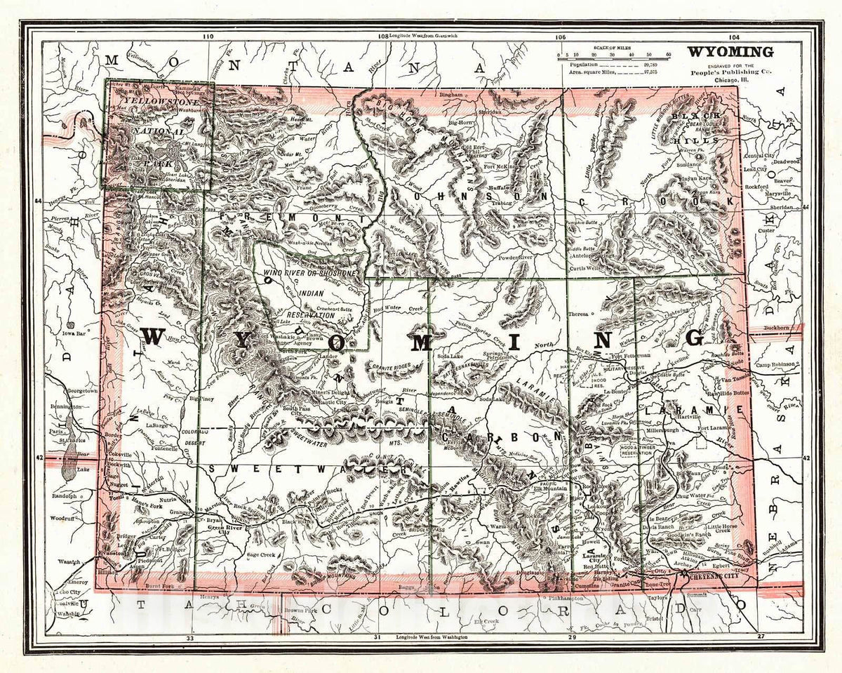Historic Map : 1888 Wyoming : Vintage Wall Art