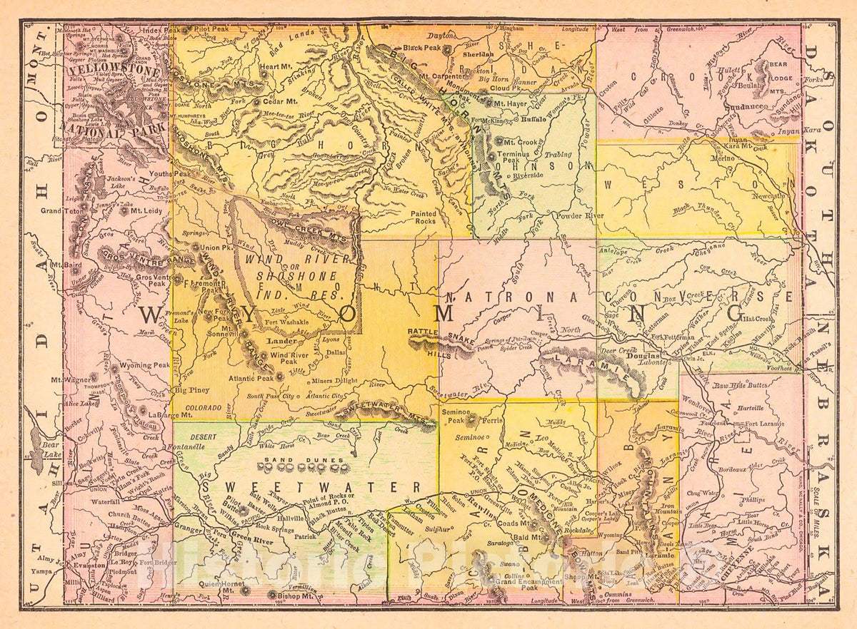 Historic Map : 1895 Wyoming : Vintage Wall Art