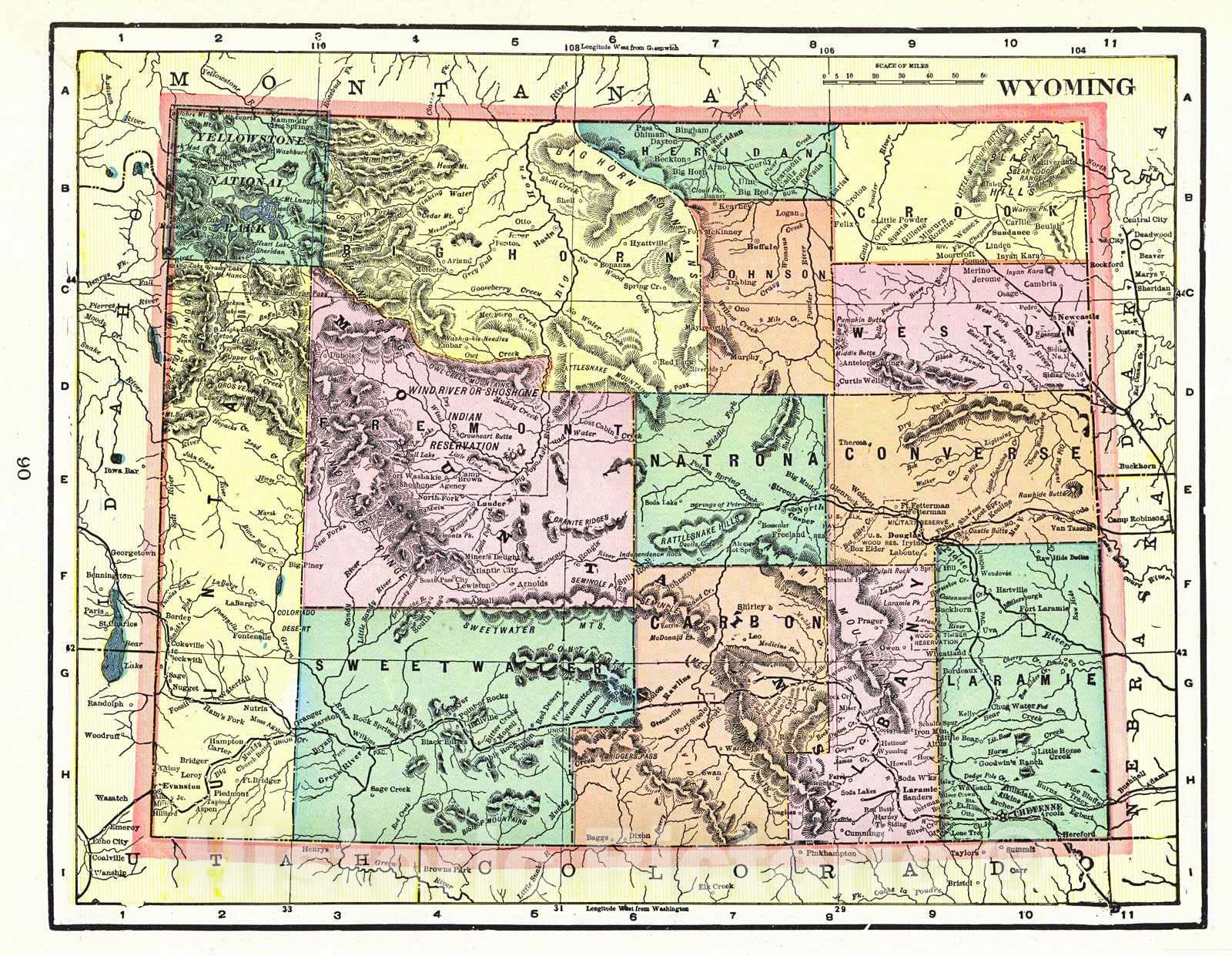 Historic Map : 1898 Wyoming : Vintage Wall Art