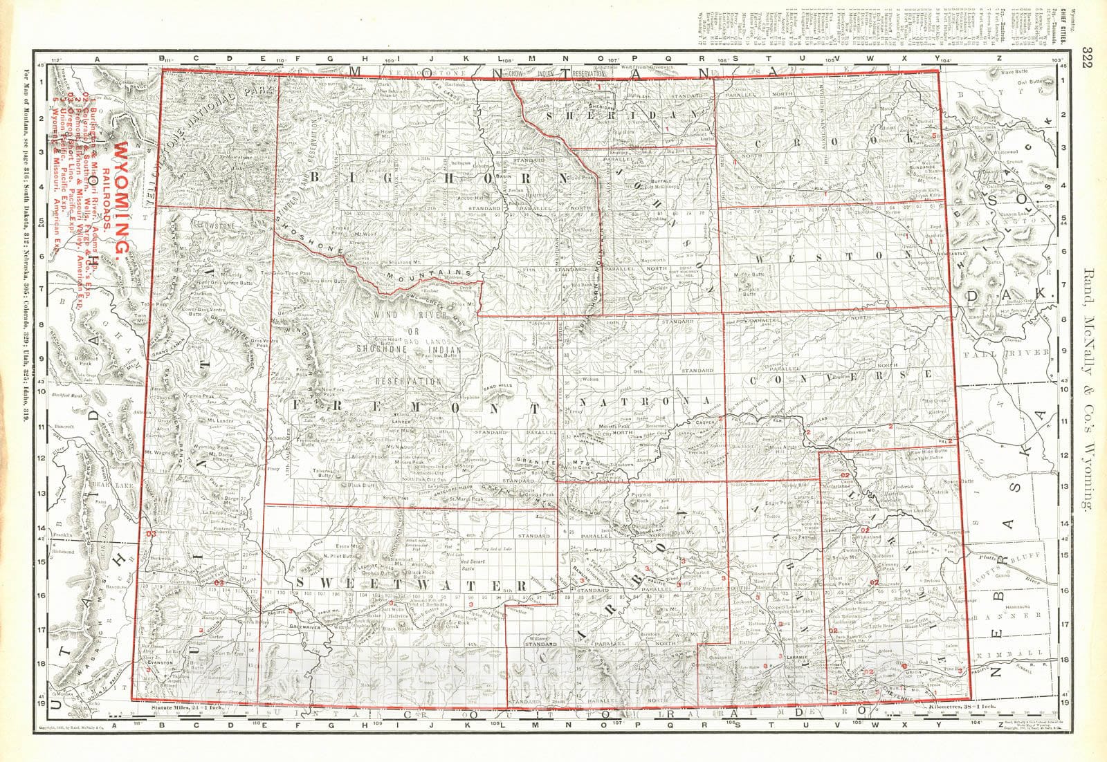 Historic Map : 1900 Wyoming Railroads : Vintage Wall Art