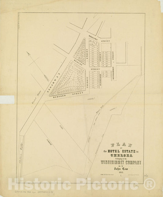 Historical Map, 1853 Plan of The Hotel Estate in Chelsea Belonging to The Winnisimmet Company, Vintage Wall Art