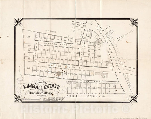 Historical Map, Plan of The Kimball Estate in Brookline Village : June 2nd 1873, Vintage Wall Art
