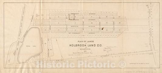 Historical Map, Plan of Lands of Holbrook Land Co. at Holbrook 1872, Vintage Wall Art