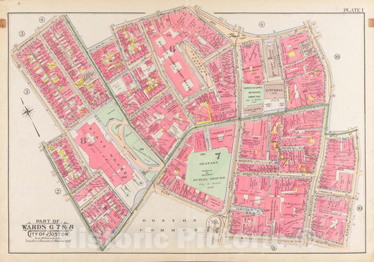 Historical Map, 1902 Atlas of The City of Boston, Boston Proper and Back Bay : Plate 1, Vintage Wall Art