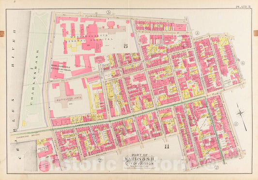 Historical Map, 1902 Atlas of the city of Boston, Boston proper and Back Bay : plate 3, Vintage Wall Art
