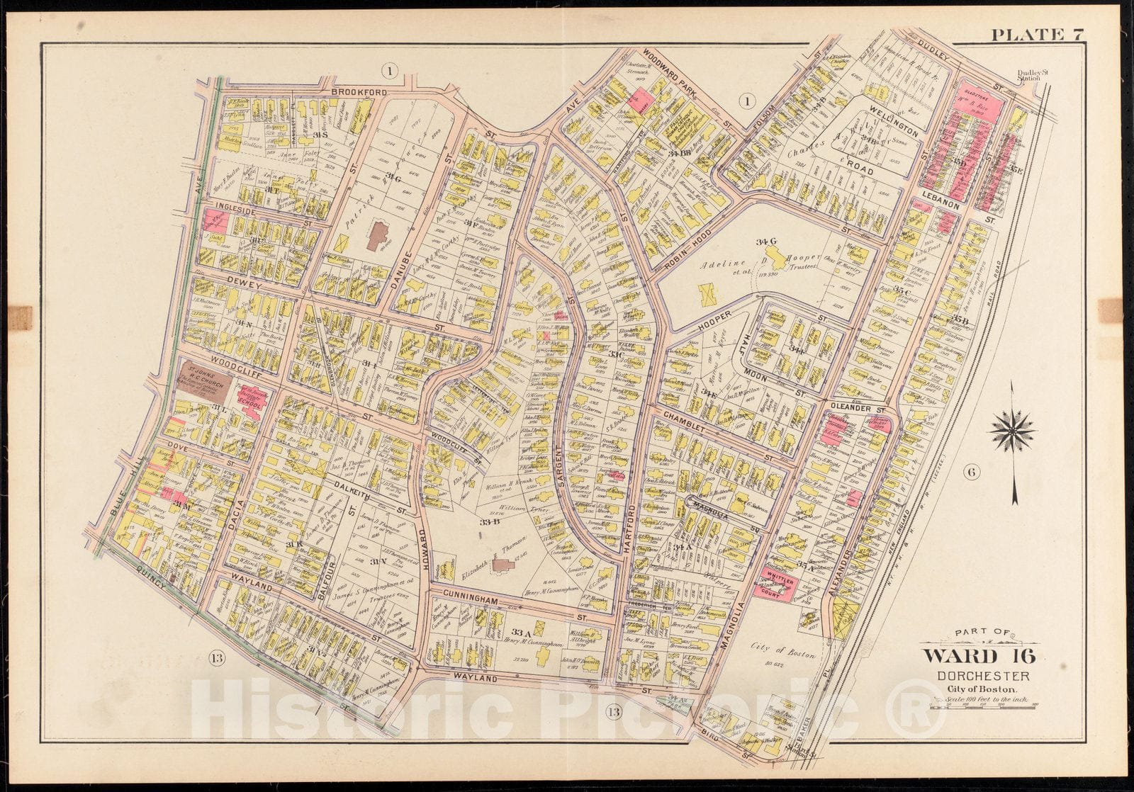 Historical Map, 1904 Atlas of The City of Boston, Dorchester, Mass. : Plate 7, Vintage Wall Art