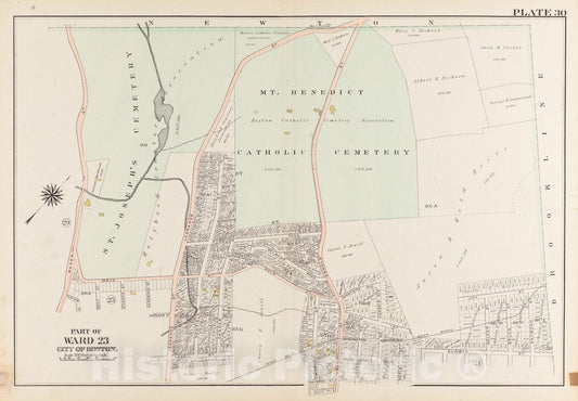 Historical Map, 1905 Atlas of The City of Boston, West Roxbury : Plate 30, Vintage Wall Art