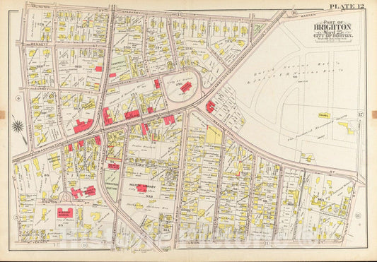 Historical Map, 1909 Atlas of The City of Boston, Ward 25, Brighton : Plate 12, Vintage Wall Art