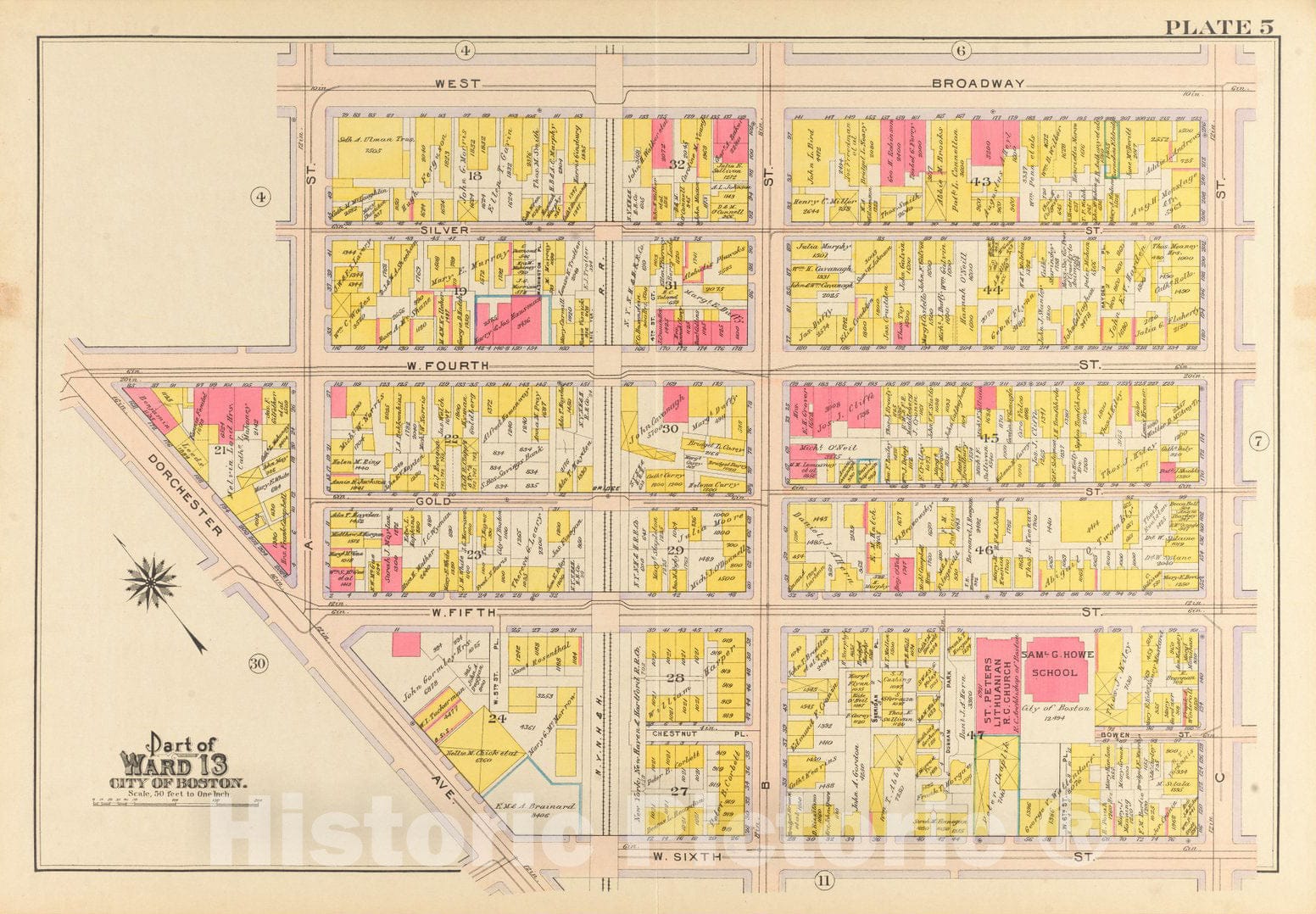 Historical Map, 1910 Atlas of The City of Boston, South Boston : Plate 5, Vintage Wall Art