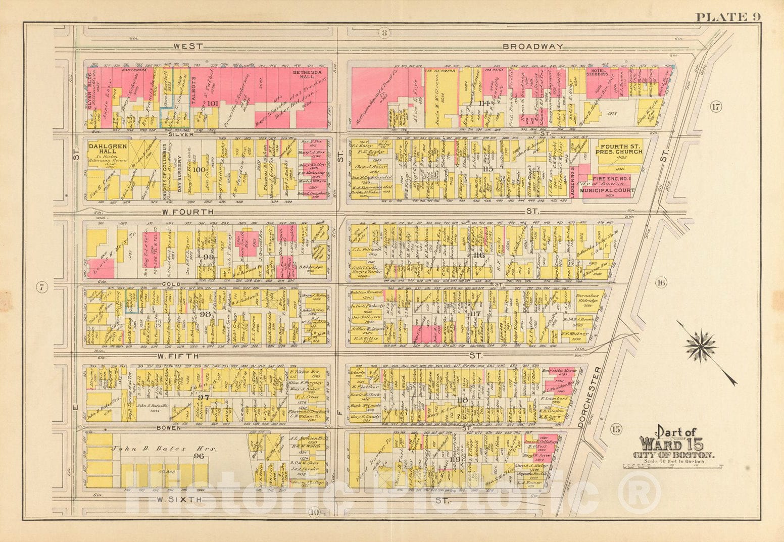 Historical Map, 1910 Atlas of The City of Boston, South Boston : Plate 9, Vintage Wall Art