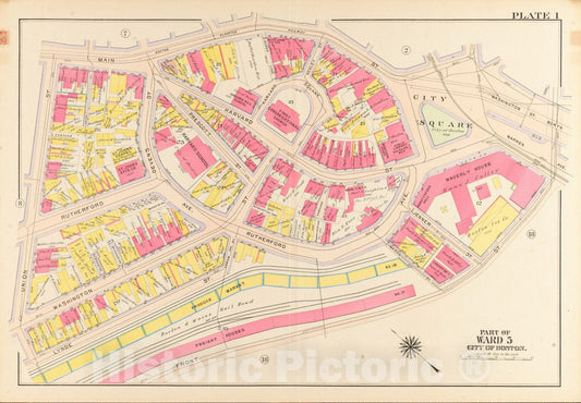 Historical Map, 1912 Atlas of The City of Boston, Charlestown and East Boston : Plate 1, Vintage Wall Art