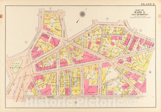 Historical Map, 1912 Atlas of The City of Boston, Charlestown and East Boston : Plate 2, Vintage Wall Art