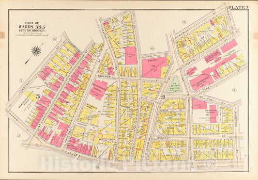 Historical Map, 1912 Atlas of The City of Boston, Charlestown and East Boston : Plate 3, Vintage Wall Art