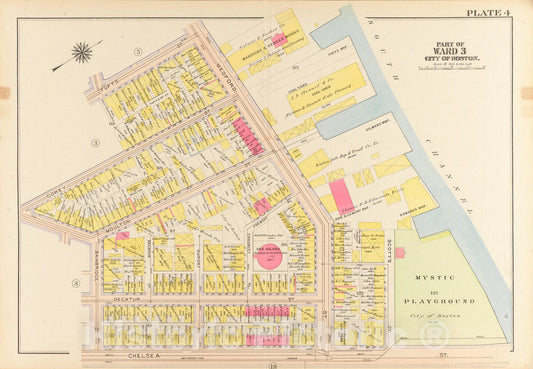 Historical Map, 1912 Atlas of The City of Boston, Charlestown and East Boston : Plate 4, Vintage Wall Art