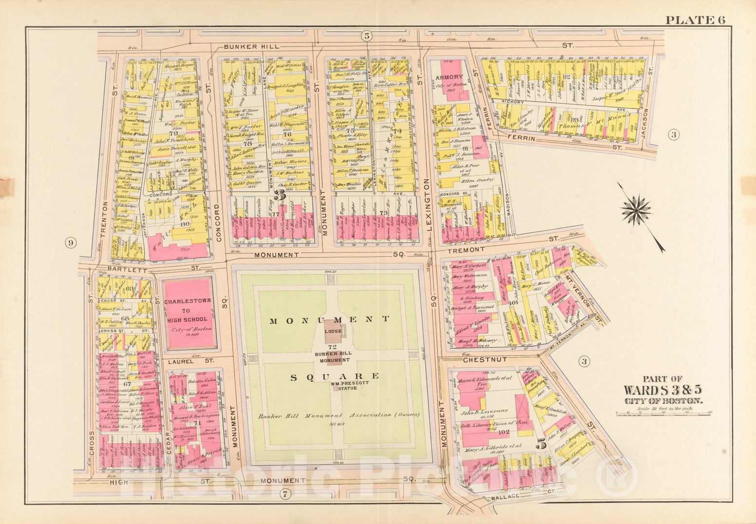 Historical Map, 1912 Atlas of The City of Boston, Charlestown and East Boston : Plate 6, Vintage Wall Art