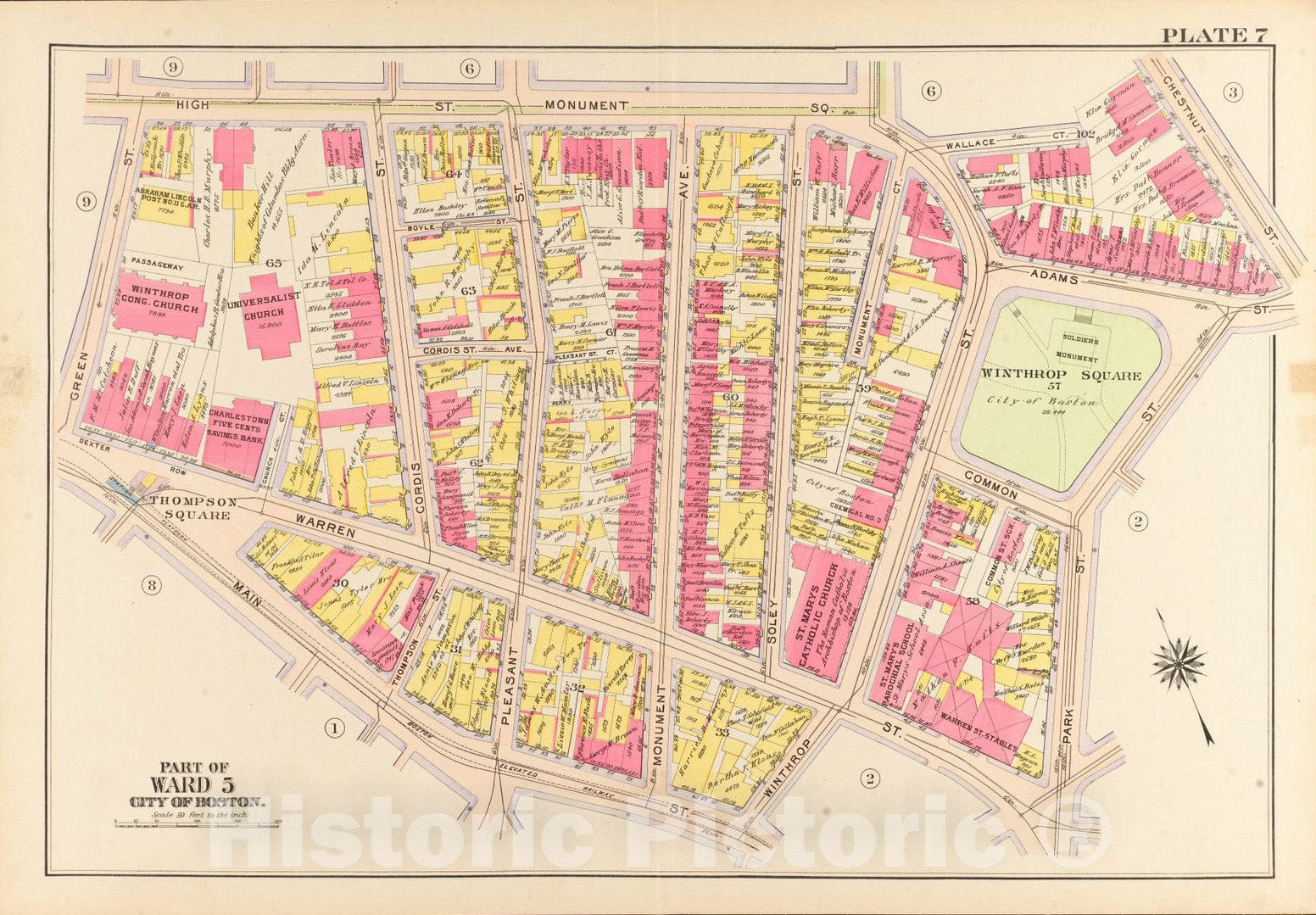 Historical Map, 1912 Atlas of The City of Boston, Charlestown and East Boston : Plate 7, Vintage Wall Art