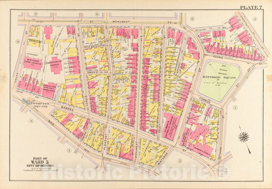 Historical Map, 1912 Atlas of The City of Boston, Charlestown and East Boston : Plate 7, Vintage Wall Art