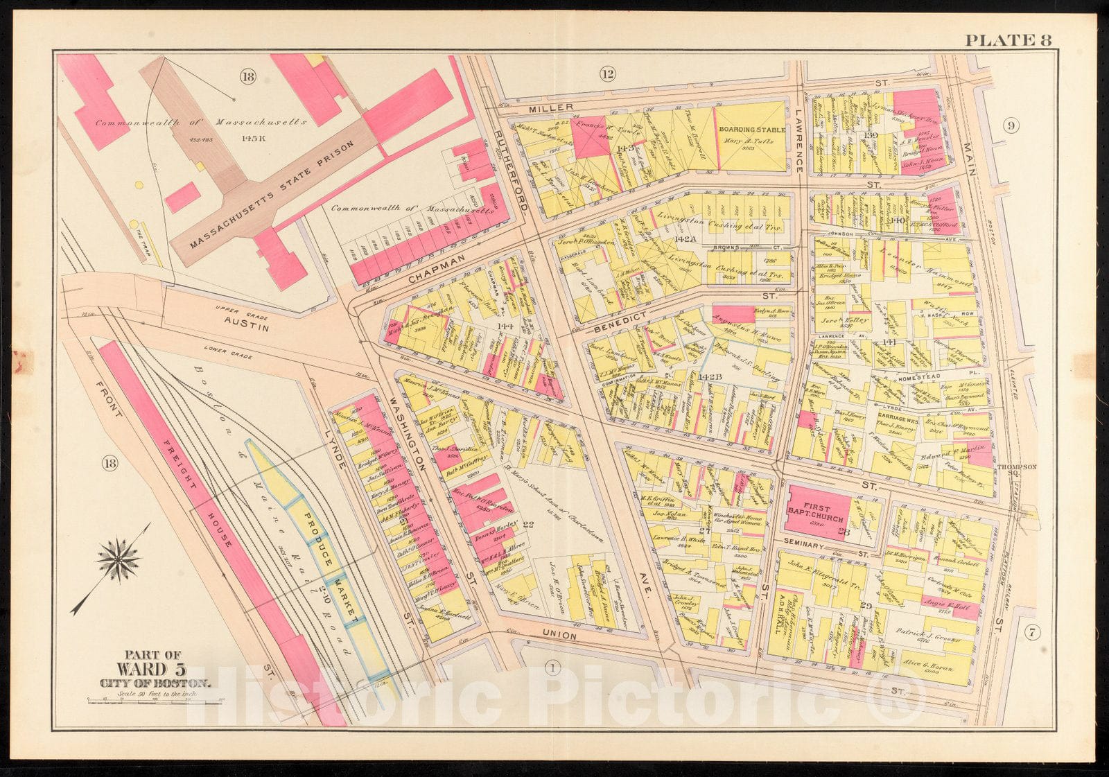 Historical Map, 1912 Atlas of The City of Boston, Charlestown and East Boston : Plate 8, Vintage Wall Art