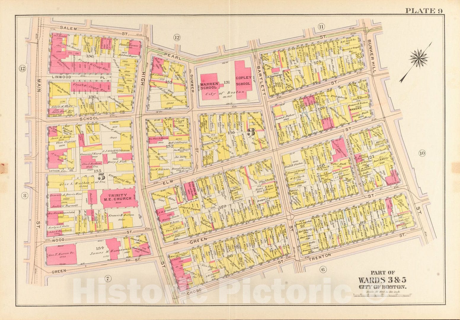 Historical Map, 1912 Atlas of the city of Boston, Charlestown and East Boston : plate 9, Vintage Wall Art