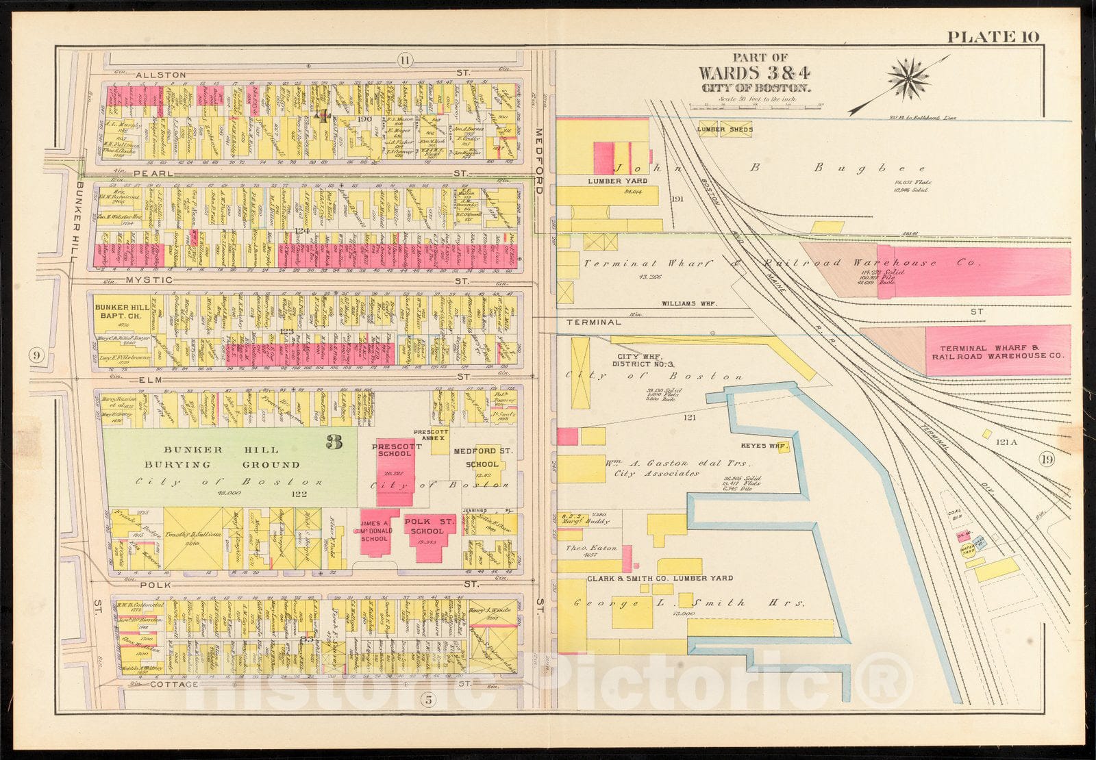 Historical Map, 1912 Atlas of The City of Boston, Charlestown and East Boston : Plate 10, Vintage Wall Art