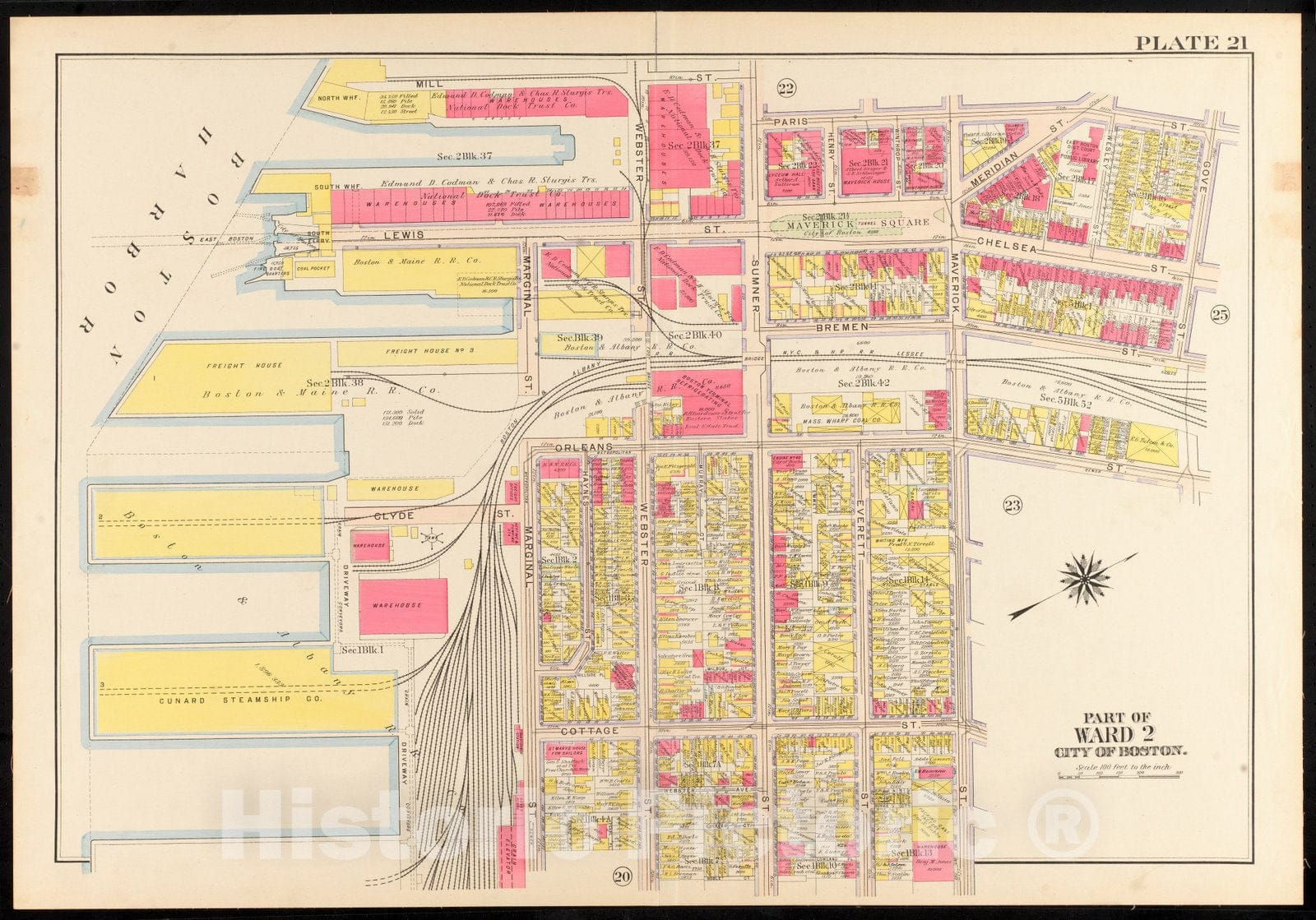 Historical Map, 1912 Atlas of The City of Boston, Charlestown and East Boston : Plate 21, Vintage Wall Art