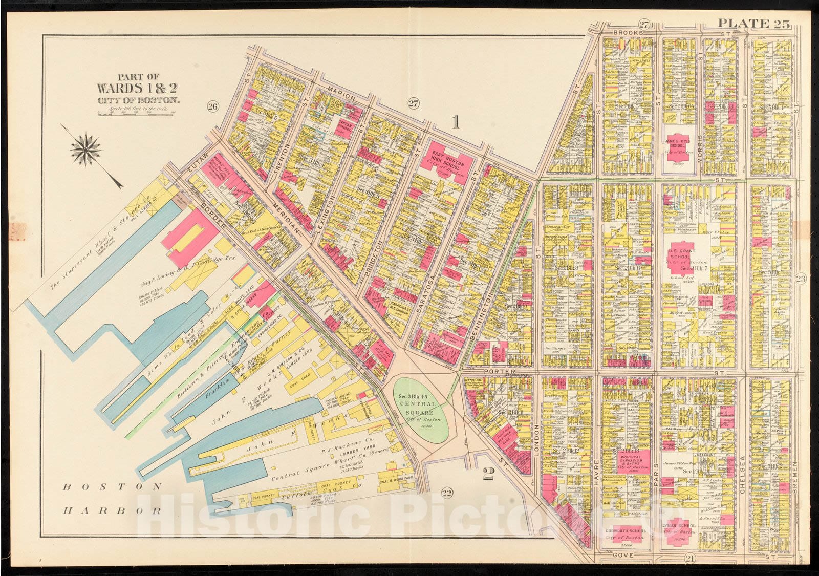 Historical Map, 1912 Atlas of The City of Boston, Charlestown and East Boston : Plate 25, Vintage Wall Art
