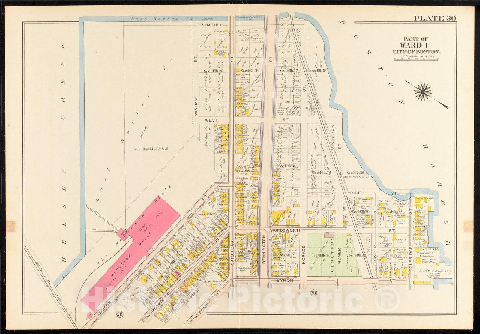 Historical Map, 1912 Atlas of The City of Boston, Charlestown and East Boston : Plate 30, Vintage Wall Art