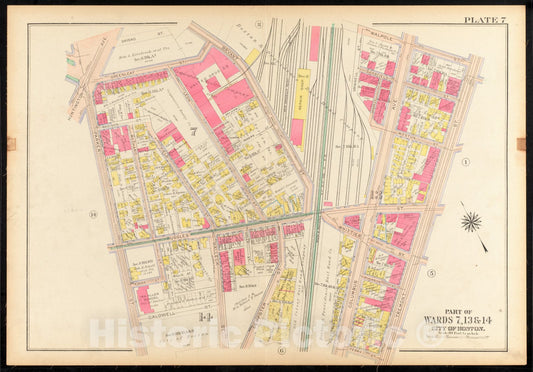 Historical Map, 1915 Atlas of the city of Boston, Roxbury : plate 7, Vintage Wall Art