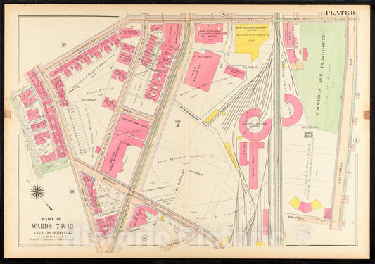 Historical Map, 1915 Atlas of The City of Boston, Roxbury : Plate 8, Vintage Wall Art