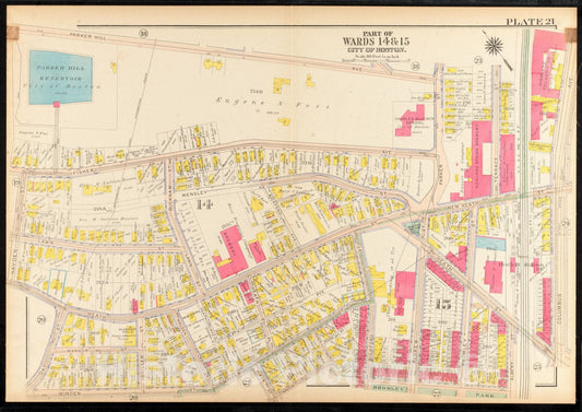 Historical Map, 1915 Atlas of The City of Boston, Roxbury : Plate 21, Vintage Wall Art
