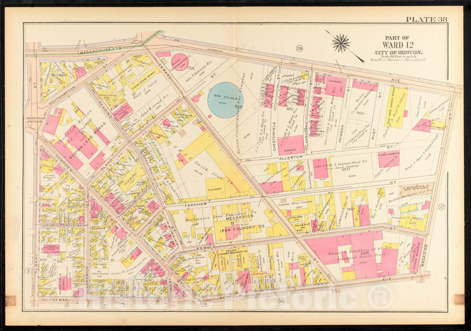 Historical Map, 1915 Atlas of The City of Boston, Roxbury : Plate 38, Vintage Wall Art