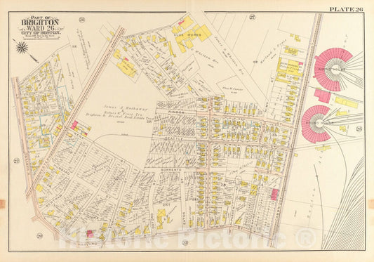Historical Map, 1916 Atlas of The City of Boston, wards 25 & 26, Brighton : Plate 26, Vintage Wall Art