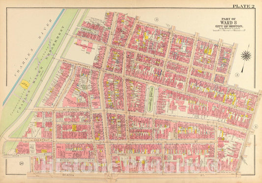 Historical Map, 1917 Atlas of The City of Boston, Boston Proper and Back Bay : Plate 2, Vintage Wall Art