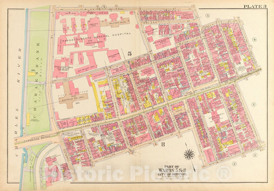 Historical Map, 1917 Atlas of The City of Boston, Boston Proper and Back Bay : Plate 3, Vintage Wall Art