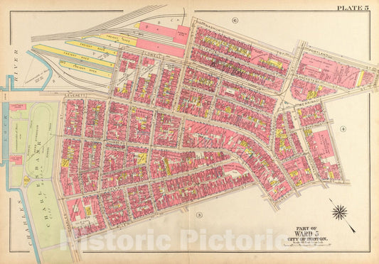 Historical Map, 1917 Atlas of the city of Boston, Boston proper and Back Bay : plate 5, Vintage Wall Art