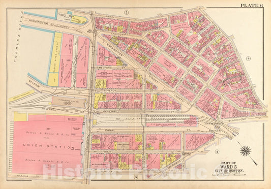 Historical Map, 1917 Atlas of The City of Boston, Boston Proper and Back Bay : Plate 6, Vintage Wall Art